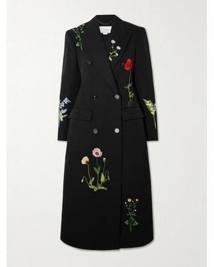 Stella McCartney Double-Breasted Embroidered Wool-Twill Coat - Black
