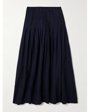 La Ligne Pleated Cotton-Twill Midi Skirt - Blue