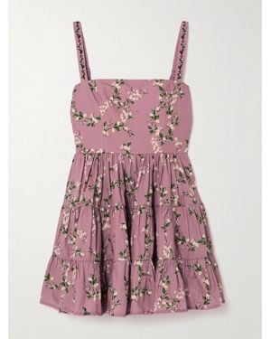 Agua Bendita Lima Wisteria Tiered Floral-Print Cotton Mini Dress - Pink
