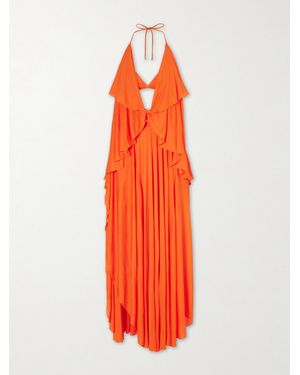 Loewe Paula's Ibiza Ruffled Cutout Jersey Halterneck Maxi Dress - Orange