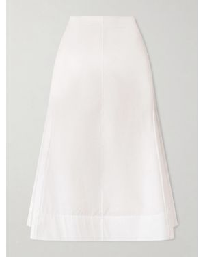 KHAITE Artin Panelled Cotton-Poplin Midi Skirt - White