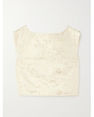 D'Estree Richard Cropped Metallic Floral Brocade Top - Natural