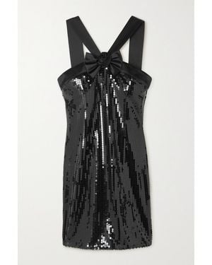 Alessandra Rich Bow-Detailed Silk Satin-Trimmed Sequined Chiffon Mini Dress - Black