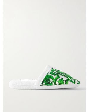 Dolce & Gabbana Printed Cotton Slippers - Green