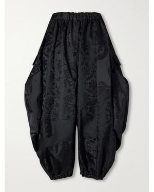 Comme des Garçons Gathered Cropped Satin-Jacquard Wide-Leg Trousers - Blue
