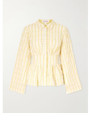 Rosie Assoulin Boogie Woogie Bugle Boy Shirred Checked Seersucker Blouse - Natural