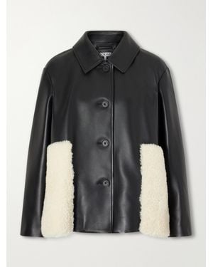 Loewe Shearling-Trimmed Leather Jacket - Black