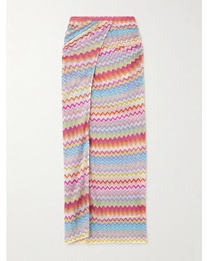 Missoni Wrap-Effect Layered Striped Metallic Crochet-Knit Maxi Skirt - White