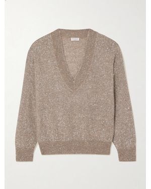 Brunello Cucinelli Sequined Knitted Jumper - Natural