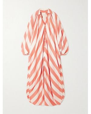 Marrakshi Life Touareg Gathered Striped Cotton Maxi Dress - Pink