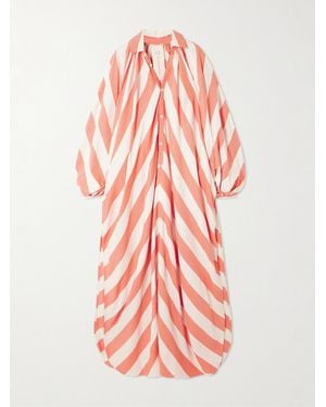 Marrakshi Life Touareg Gathered Striped Cotton Maxi Dress - Pink