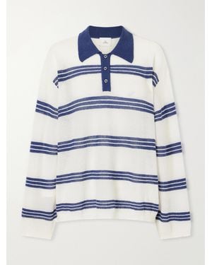 The Elder Statesman Striped Cashmere And Mohair-Blend Polo Shirt - Blue