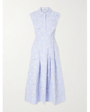 Jonathan Simkhai Neri Embroidered Striped Cotton-Poplin Midi Dress - Blue