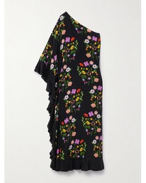 Borgo De Nor Ginger One-Sleeve Ruffled Printed Crepe Midi Dress - Black