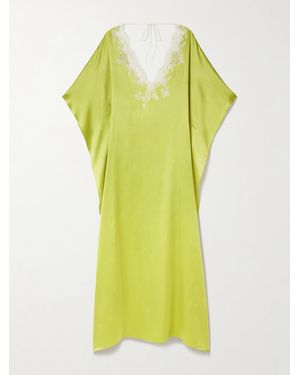 Carine Gilson Lace-Trimmed Silk-Satin Kaftan - Yellow