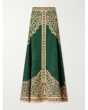 Johanna Ortiz Encanto De Isla Satin-Jacquard Maxi Skirt - Green