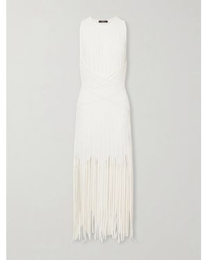 Balmain Fringed Pointelle-Knit Midi Dress - White