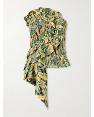 FARM Rio Strapless Ruched Cotton Tank - Green