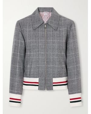 Thom Browne Checked Padded Cropped Rib-Trimmed Wool-Tweed Jacket - Grey