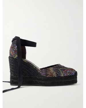 Missoni Eva 80 Striped Woven Wedge Sandals - Black