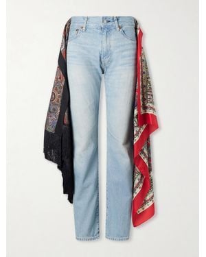Junya Watanabe Scarf-Detailed Fringed Mid-Rise Straight-Leg Jeans - Blue