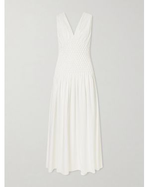 KHAITE Nola Ruched Cotton-Poplin Midi Dress - White
