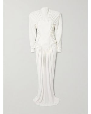 Stella McCartney Robe Aus Crêpe Mit Raffungen Und Mesh-Einsatz - Weiß