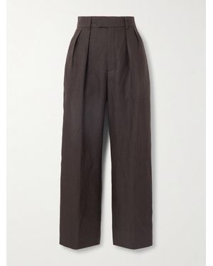 Loro Piana Rodger Pleated Linen Straight-Leg Pants - Brown