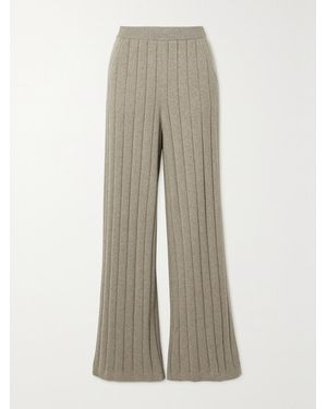 Loro Piana Ribbed Cashmere Wide-Leg Trousers - Natural