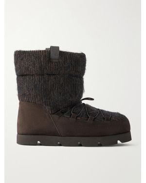 Brunello Cucinelli Monili-Embellished Suede-Trimmed Brushed Cashmere Ankle Boots - Black
