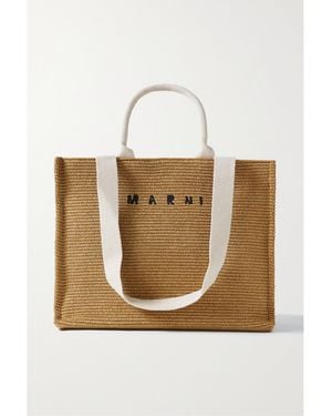 Marni Große Tote Aus Raffiabast Mit Stickerei Und Canvas-Besätzen - Natur