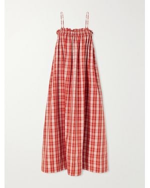 Faithfull the Brand Greta Checked Cotton Midi Dress - Red
