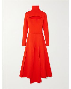 A.W.A.K.E. MODE Asymmetric Cutout Stretch-Knit Turtleneck Dress - Red