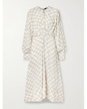 Proenza Schouler Keria Gathered Checked Crepe De Chine Midi Dress - Natural