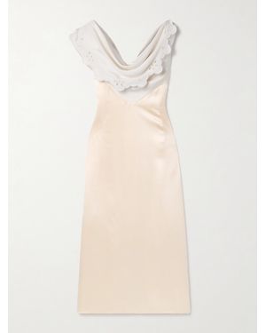 Altuzarra Fragolina Draped Broderie Anglaise-Paneled Silk-Satin Midi Dress - Natural