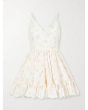 Christiano Marchelli Fernanda Open-Back Ruffled Broderie Anglaise Cotton Mini Dress - Natural