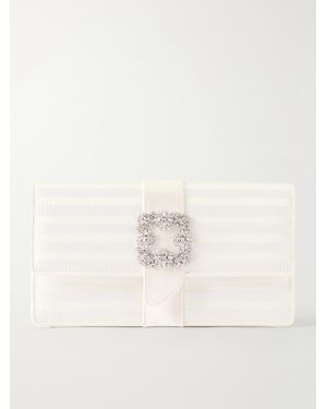 Manolo Blahnik Capri Crystal-Embellished Silk-Jacquard Clutch - Natural
