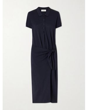 Lisa Yang Anthea Tie-Detailed Cotton And Cashmere-Blend Midi Dress - Blue