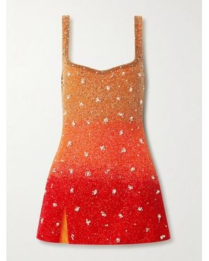 Clio Peppiatt Gradient Embellished Beaded Tulle Mini Dress - Red