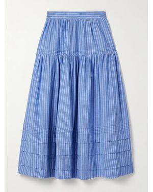 Doen Sebastiane Striped Organic Cotton-Poplin Midi Skirt - Blue