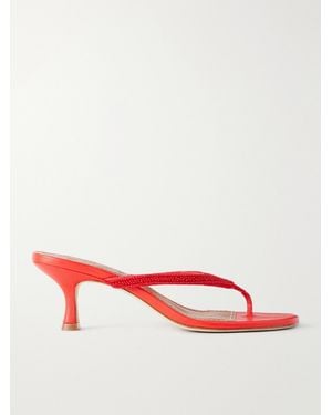 STAUD Freja Embellished Leather Thong Sandals - Red