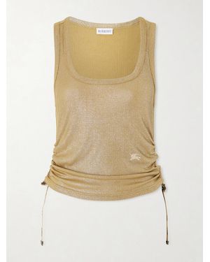 Burberry Ruched Ribbed Jersey Tank Top - Natural