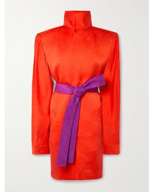 Saint Laurent Manteau En Crêpe De Soie À Ceinture - Rouge