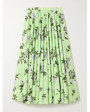 Emilia Wickstead Rhea Floral-Print Cotton-Poplin Midi Skirt - Green