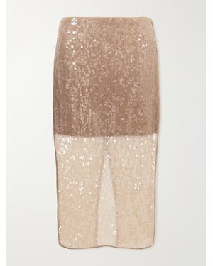 Veronica Beard Allora Sequined Chiffon Midi Skirt - Natural