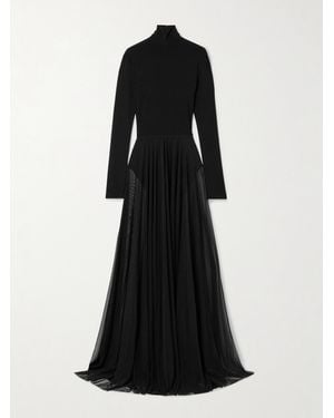 Norma Kamali Long Sleeve Turtleneck Bodysuit Flared Gown - Black