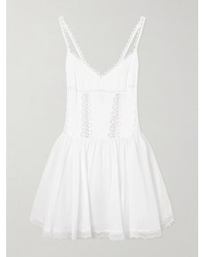 Charo Ruiz Gardenia Lace-Trimmed Cotton-Blend Poplin Mini Dress - White