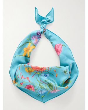 Gucci Flora Floral-Print Silk-Twill Scarf - Blue