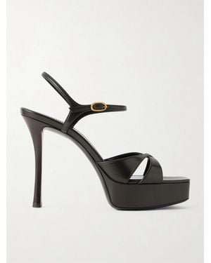Saint Laurent Debbie Leather Platform Sandals - Brown
