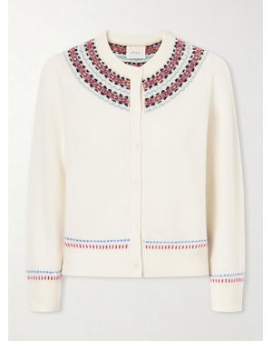 Doen Olympe Embroidered Wool And Cashmere-Blend Cardigan - Natural